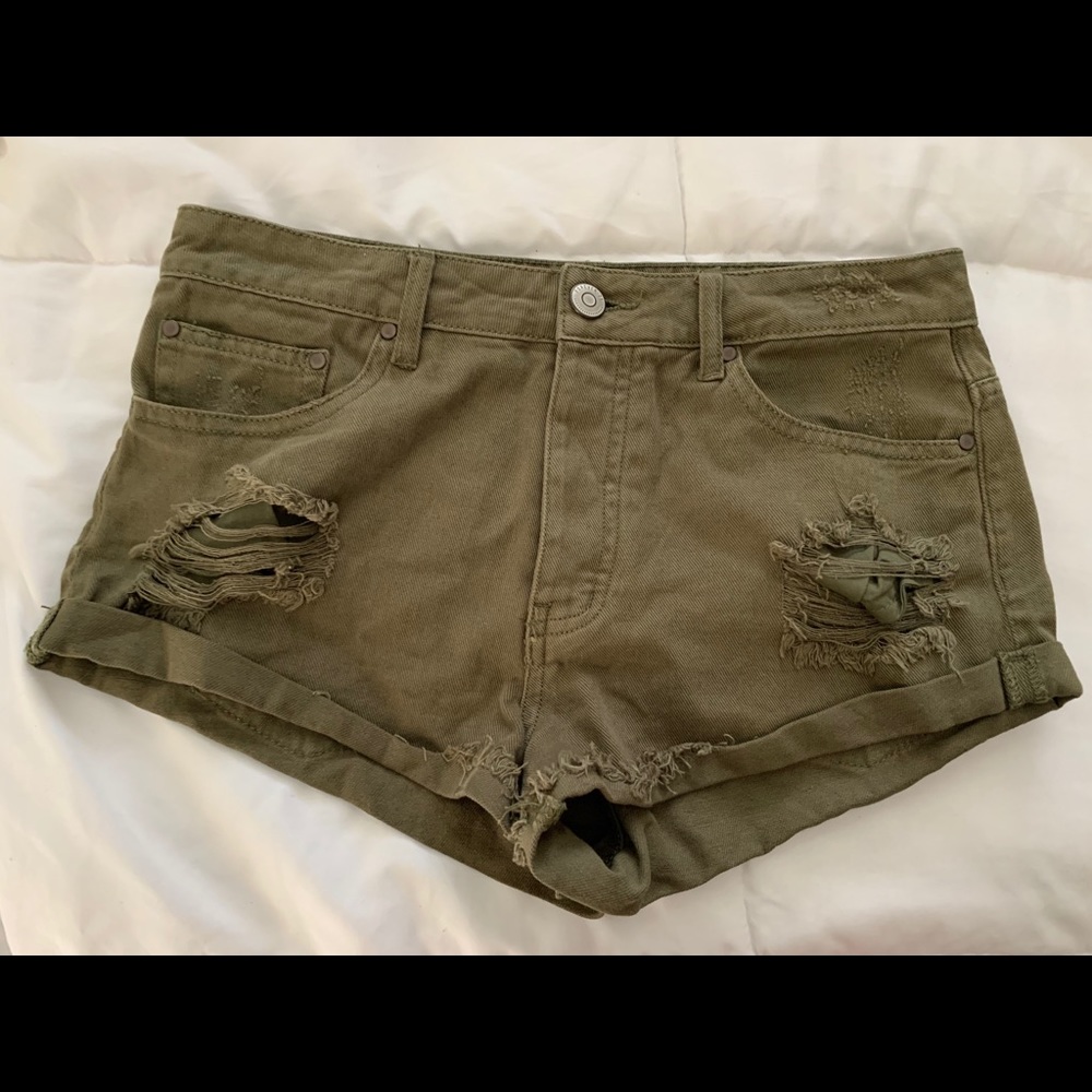 Army green jean shorts